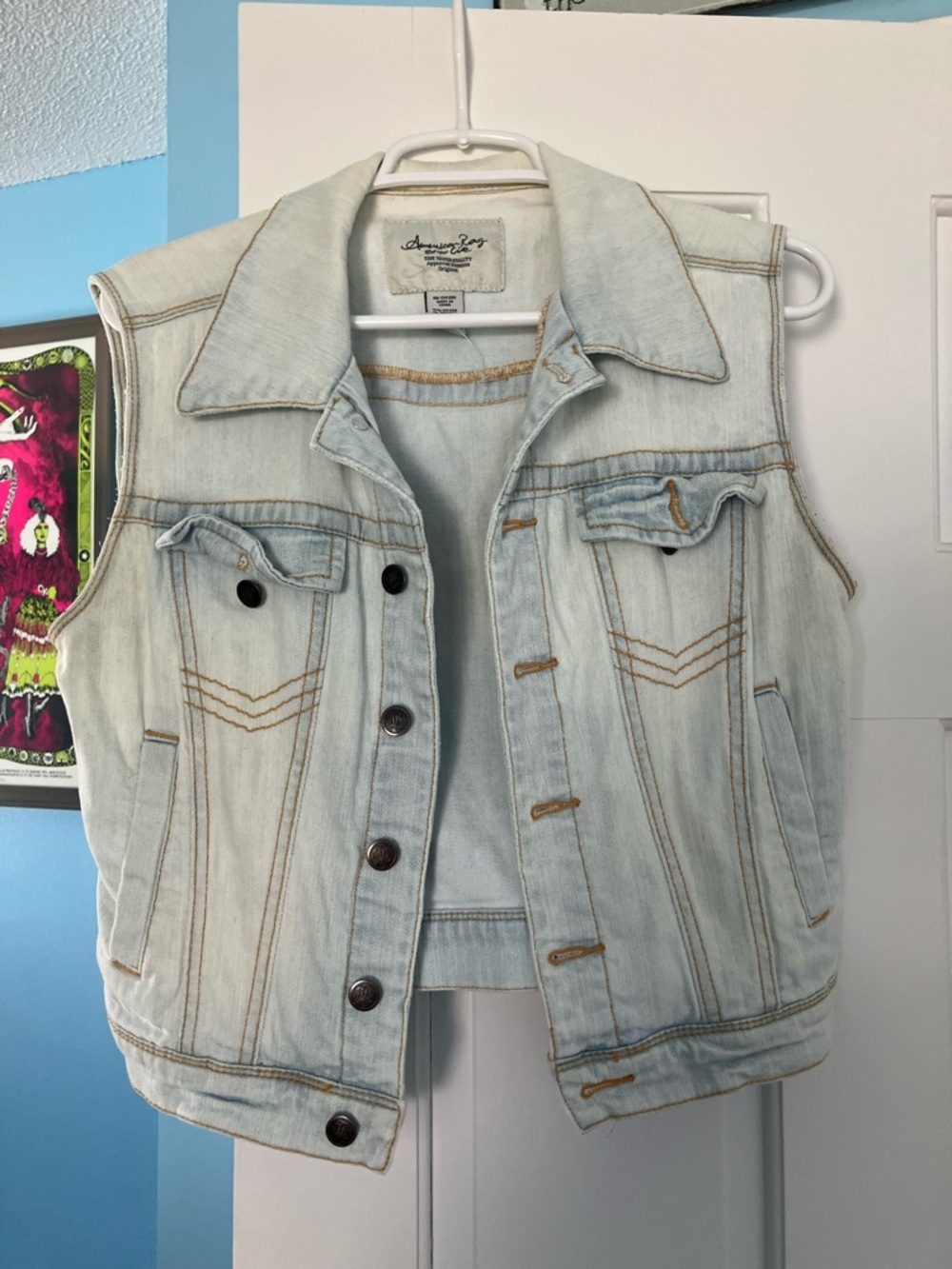 American Rag Light Blue Denim Vest with Contrast Stitching